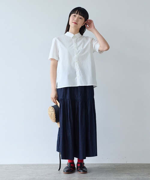 bulle de savon(ビュルデサボン)の「△オーガニックコットン 60/1タイプライタイプライター 半袖シャツ(シャツ/ブラウス・レディース・サックスブルー/ホワイト/ベージュ・FREE)」の8枚目の写真