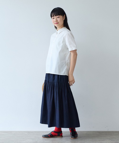 bulle de savon(ビュルデサボン)の「△オーガニックコットン 60/1タイプライタイプライター 半袖シャツ(シャツ/ブラウス・レディース・サックスブルー/ホワイト/ベージュ・FREE)」の10枚目の写真