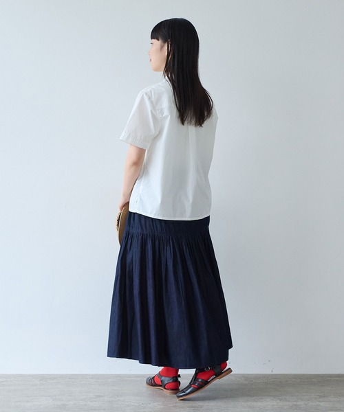 bulle de savon(ビュルデサボン)の「△オーガニックコットン 60/1タイプライタイプライター 半袖シャツ(シャツ/ブラウス・レディース・サックスブルー/ホワイト/ベージュ・FREE)」の11枚目の写真