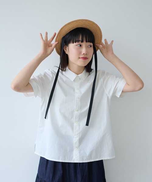 bulle de savon(ビュルデサボン)の「△オーガニックコットン 60/1タイプライタイプライター 半袖シャツ(シャツ/ブラウス・レディース・サックスブルー/ホワイト/ベージュ・FREE)」の4枚目の写真
