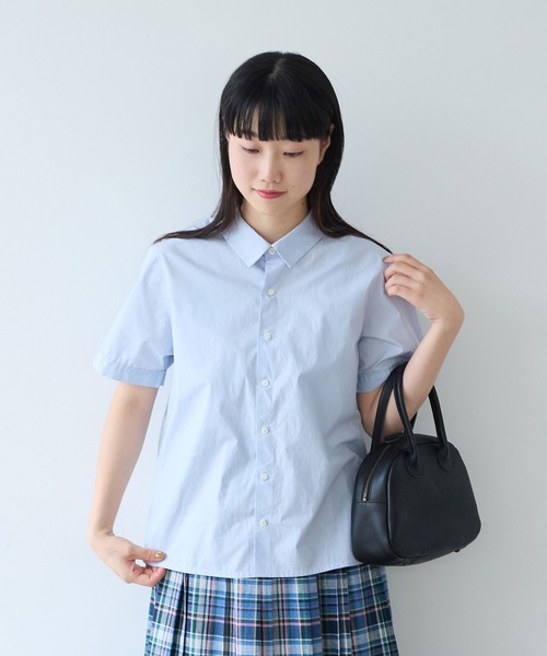 bulle de savon(ビュルデサボン)の「△オーガニックコットン 60/1タイプライタイプライター 半袖シャツ(シャツ/ブラウス・レディース・サックスブルー/ホワイト/ベージュ・FREE)」の20枚目の写真