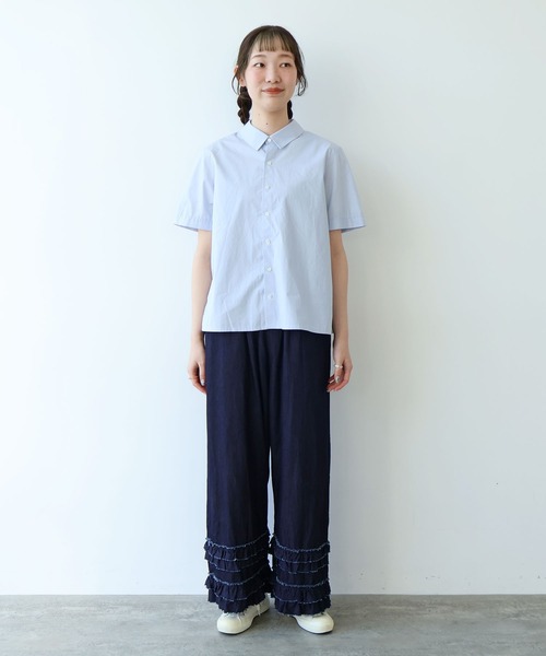 bulle de savon(ビュルデサボン)の「△オーガニックコットン 60/1タイプライタイプライター 半袖シャツ(シャツ/ブラウス・レディース・サックスブルー/ホワイト/ベージュ・FREE)」の9枚目の写真