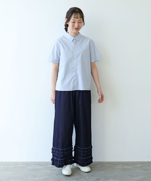 bulle de savon(ビュルデサボン)の「△オーガニックコットン 60/1タイプライタイプライター 半袖シャツ(シャツ/ブラウス・レディース・サックスブルー/ホワイト/ベージュ・FREE)」の18枚目の写真