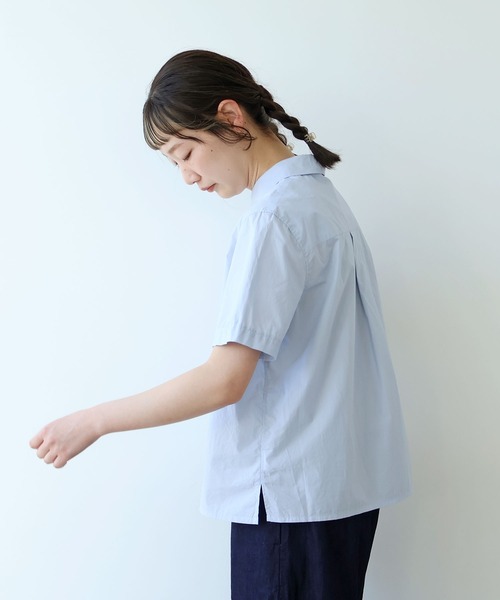 bulle de savon(ビュルデサボン)の「△オーガニックコットン 60/1タイプライタイプライター 半袖シャツ(シャツ/ブラウス・レディース・サックスブルー/ホワイト/ベージュ・FREE)」の13枚目の写真