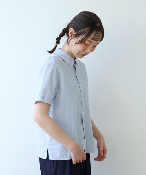 bulle de savon(ビュルデサボン)の「△オーガニックコットン 60/1タイプライタイプライター 半袖シャツ(シャツ/ブラウス・レディース・サックスブルー/ホワイト/ベージュ・FREE)」の15枚目の写真