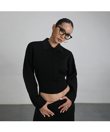 RVD（アールブイディー）の「ウィメンズミニマリズムクロップニットアウター(ブラック)（ジャージ）」