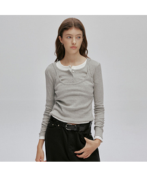 HENRY NECK LAYERED LONG SLEEVE TOP (MELANGE GREY)