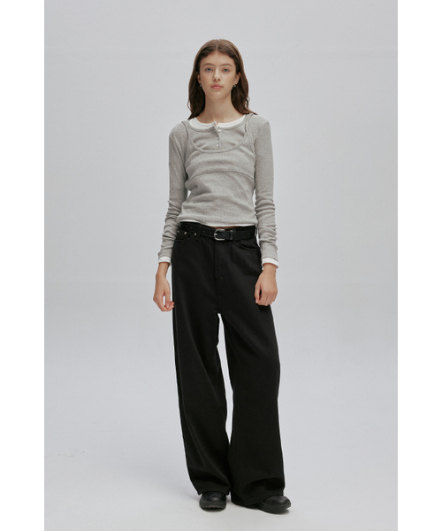 AFTERHOURS(アフターアワーズ)の「HENRY NECK LAYERED LONG SLEEVE TOP (MELANGE GREY)(Tシャツ/カットソー・レディース・グレー・FREE)」の4枚目の写真