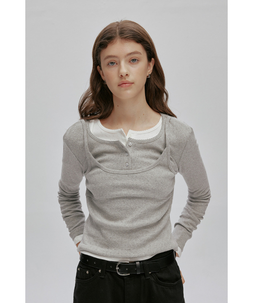 AFTERHOURS(アフターアワーズ)の「HENRY NECK LAYERED LONG SLEEVE TOP (MELANGE GREY)(Tシャツ/カットソー・レディース・グレー・FREE)」の5枚目の写真