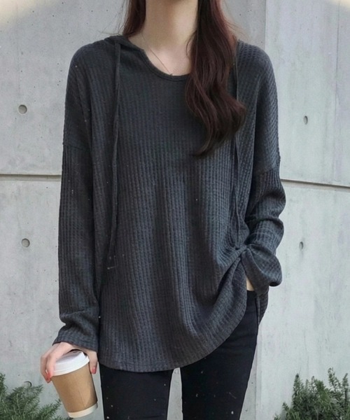 cammie(キャミー)の「シアーワッフルトップス(Tシャツ/カットソー・レディース・ネイビー/ホワイト/カーキ/ブラック・M/L)」の4枚目の写真