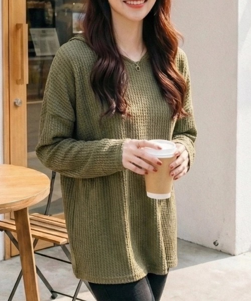 cammie(キャミー)の「シアーワッフルトップス(Tシャツ/カットソー・レディース・ネイビー/ホワイト/カーキ/ブラック・M/L)」の9枚目の写真