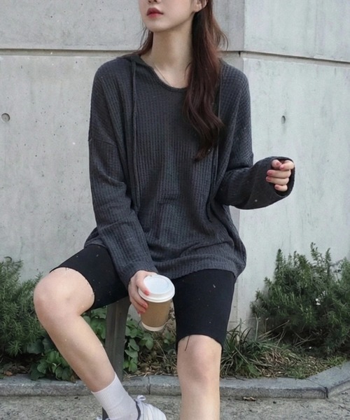 cammie(キャミー)の「シアーワッフルトップス(Tシャツ/カットソー・レディース・ネイビー/ホワイト/カーキ/ブラック・M/L)」の10枚目の写真