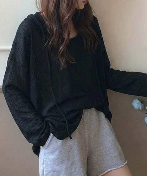 cammie(キャミー)の「シアーワッフルトップス(Tシャツ/カットソー・レディース・ネイビー/ホワイト/カーキ/ブラック・M/L)」の5枚目の写真