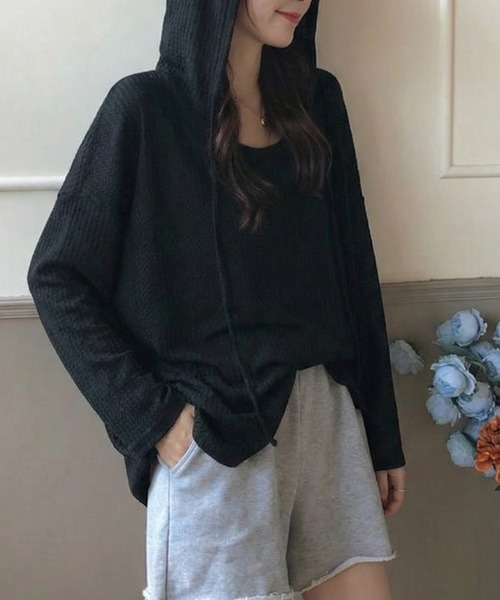 cammie(キャミー)の「シアーワッフルトップス(Tシャツ/カットソー・レディース・ネイビー/ホワイト/カーキ/ブラック・M/L)」の6枚目の写真