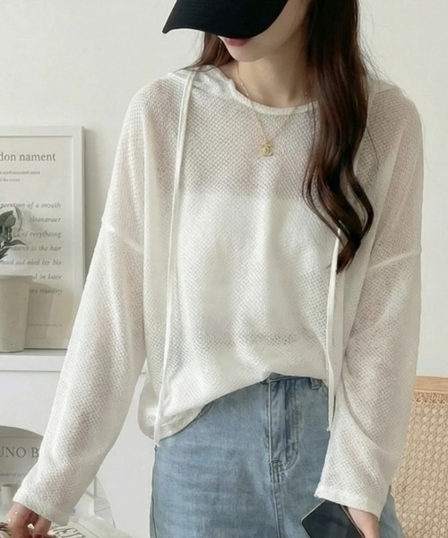 cammie(キャミー)の「シアーワッフルトップス(Tシャツ/カットソー・レディース・ネイビー/ホワイト/カーキ/ブラック・M/L)」の18枚目の写真