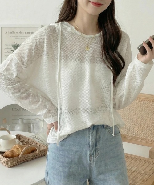 cammie(キャミー)の「シアーワッフルトップス(Tシャツ/カットソー・レディース・ネイビー/ホワイト/カーキ/ブラック・M/L)」の19枚目の写真