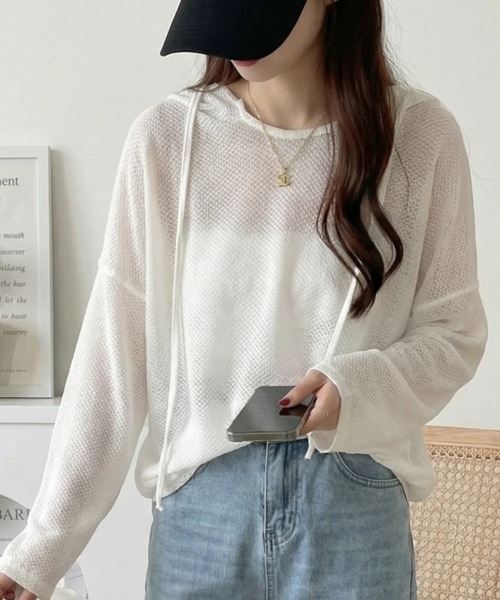 cammie(キャミー)の「シアーワッフルトップス(Tシャツ/カットソー・レディース・ネイビー/ホワイト/カーキ/ブラック・M/L)」の20枚目の写真