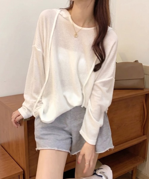 cammie(キャミー)の「シアーワッフルトップス(Tシャツ/カットソー・レディース・ネイビー/ホワイト/カーキ/ブラック・M/L)」の16枚目の写真