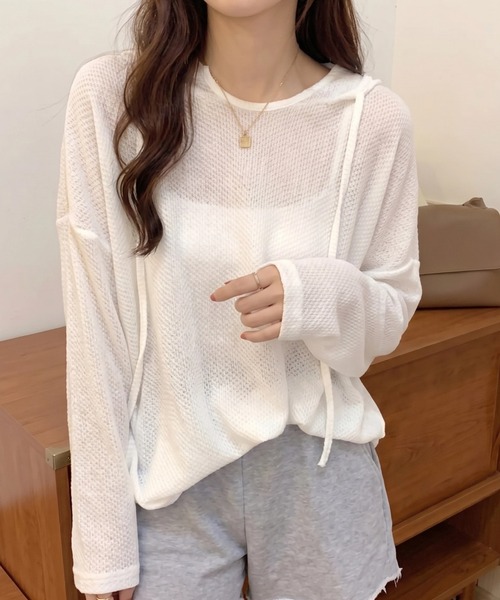 cammie(キャミー)の「シアーワッフルトップス(Tシャツ/カットソー・レディース・ネイビー/ホワイト/カーキ/ブラック・M/L)」の17枚目の写真