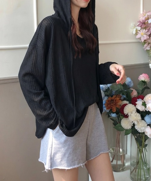 cammie(キャミー)の「シアーワッフルトップス(Tシャツ/カットソー・レディース・ネイビー/ホワイト/カーキ/ブラック・M/L)」の21枚目の写真