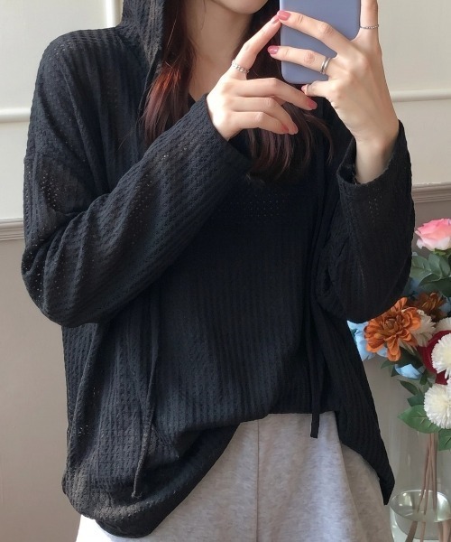 cammie(キャミー)の「シアーワッフルトップス(Tシャツ/カットソー・レディース・ネイビー/ホワイト/カーキ/ブラック・M/L)」の22枚目の写真
