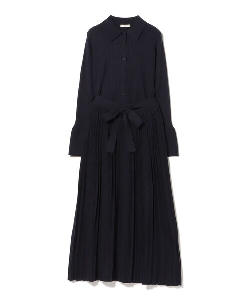 BEAMS HEART(ビームスハート)の「襟付き リブニット × スカート(セットアイテム)(ワンピース・レディース・サックスブルー/グレー/ネイビー・FREE)」の3枚目の写真