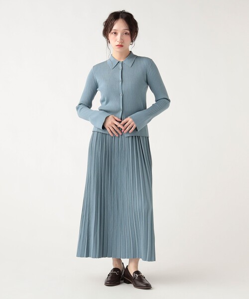 BEAMS HEART(ビームスハート)の「襟付き リブニット × スカート(セットアイテム)(ワンピース・レディース・サックスブルー/グレー/ネイビー・FREE)」の1枚目の写真