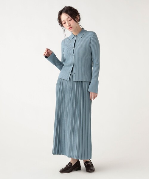 BEAMS HEART(ビームスハート)の「襟付き リブニット × スカート(セットアイテム)(ワンピース・レディース・サックスブルー/グレー/ネイビー・FREE)」の4枚目の写真