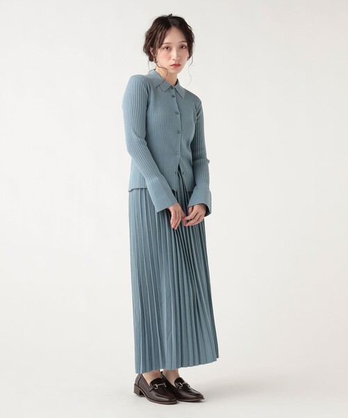 BEAMS HEART(ビームスハート)の「襟付き リブニット × スカート(セットアイテム)(ワンピース・レディース・サックスブルー/グレー/ネイビー・FREE)」の5枚目の写真