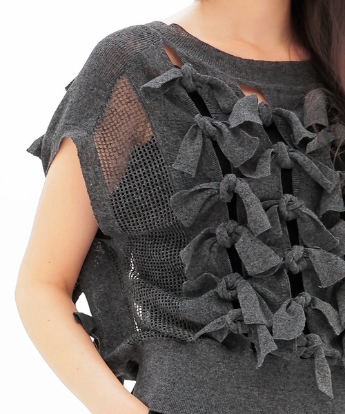 DRESSLAVE（ドレスレイブ）の「monster ribbon knit(モンスターリボンニット)（ニット/セーター・レディース・ブラック/ベージュ・38）」の5枚目の写真