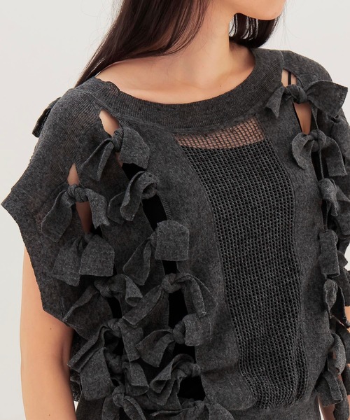DRESSLAVE（ドレスレイブ）の「monster ribbon knit(モンスターリボンニット)（ニット/セーター・レディース・ブラック/ベージュ・38）」の14枚目の写真