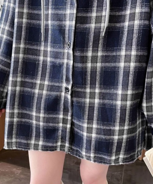 Miniministore（ミニミニストア）の「チェック柄フーデッドシャツレディース秋冬（シャツ/ブラウス・レディース・ブラック/ネイビー・FREE）」の19枚目の写真
