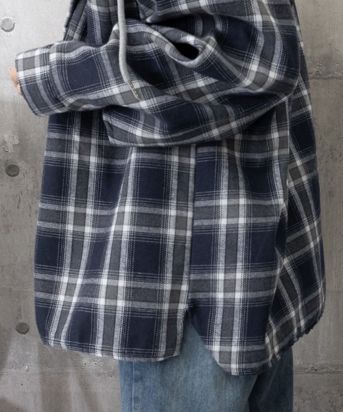Miniministore（ミニミニストア）の「チェック柄フーデッドシャツレディース秋冬（シャツ/ブラウス・レディース・ブラック/ネイビー・FREE）」の14枚目の写真