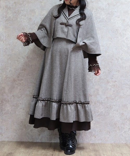 axes femme（アクシーズファム）の「ヘリンボンケープジャケット（ブルゾン・レディース・ブラック/ブラウン・FREE）」の9枚目の写真