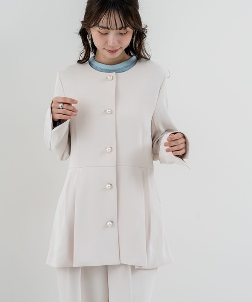 ANNA LUNA(アンナルナ)の「【ANNA LUNA】洗濯機で洗える! オケージョン にも◎ ノーカラー ペプラム ジャケット(ノーカラージャケット・レディース・ブラック/ベージュ/ネイビー・MEDIUM)」の7枚目の写真
