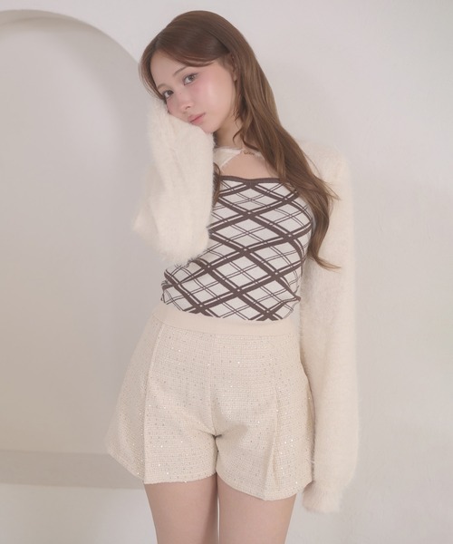 Ambre Neige(アンブルネージュ)の「shaggy Bolero & plaid pattern knit camisole set / シャギーボレロ&チェックニットキャミソールセット(ニット/セーター・レディース・ブラック/ブラウン系その他/アイボリー・FREE)」の8枚目の写真
