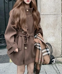 【美品】CLATHASノーカラー コート 38 べロア　金ボタン　クレイサス 美品】CLATHASノーカラー コート 38 べロア 金ボタン クレイサス