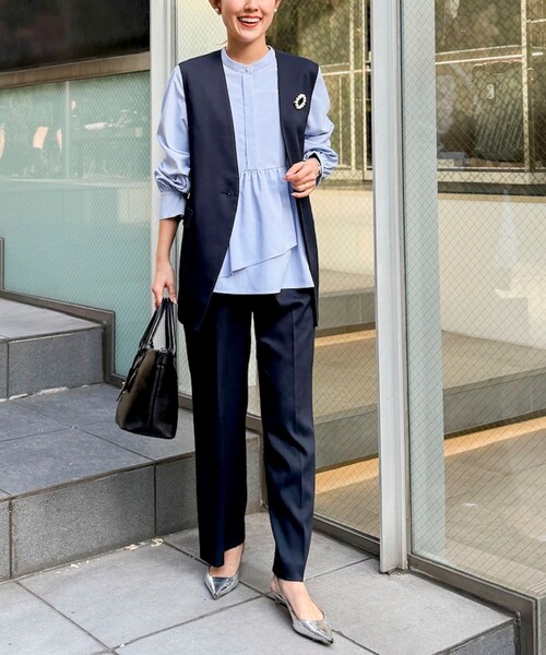 NOLLEY’S(ノーリーズ)の「《セットアップ対応》ウォッシャブルジョーゼットタックパンツ(その他パンツ・レディース・ネイビー/アイボリー・36/38)」の15枚目の写真