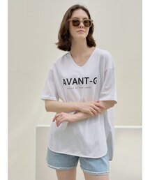 V-neck Overfit Logo T-shirt - WHITE
