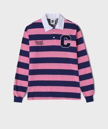 CONCEPTCOLLEGE（コンセプトカレッジ）の「Cパッチストライプラグビースウェット長袖カラーTシャツ_ピンク/ネイビー [男女共用]（ポロシャツ）」