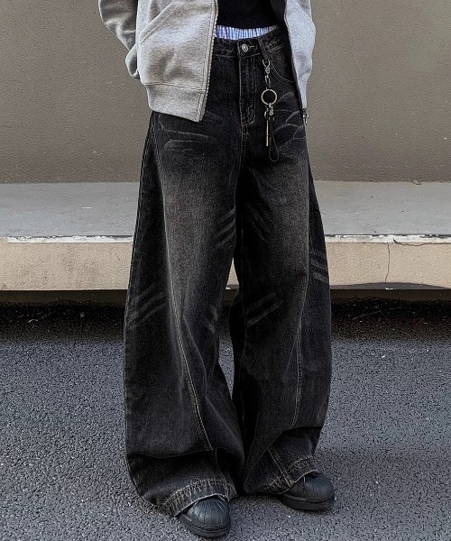 CELENA BEATS（セレナビーツ）の「ヴィンテージ ウォッシュ バルーン ワイド デニムパンツ（デニムパンツ・メンズ・ブラック/ブルー・S/L/M）」の3枚目の写真