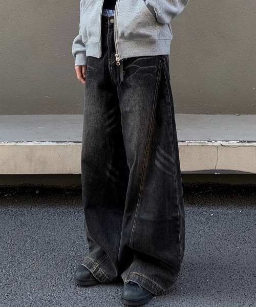 CELENA BEATS（セレナビーツ）の「ヴィンテージ ウォッシュ バルーン ワイド デニムパンツ（デニムパンツ・メンズ・ブラック/ブルー・S/L/M）」の4枚目の写真