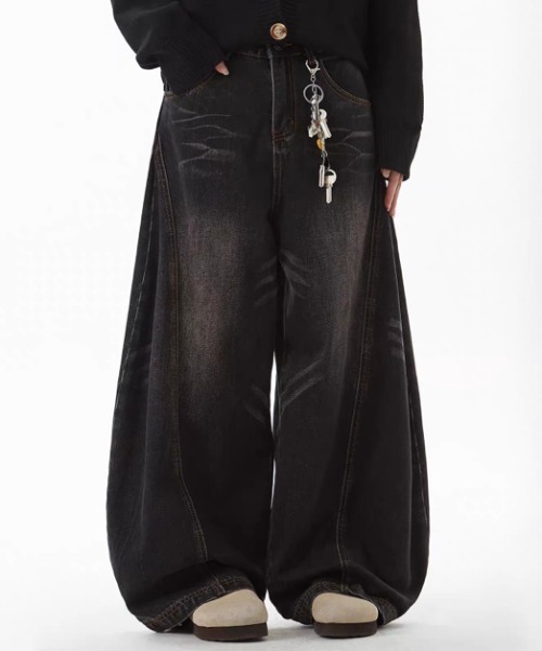 CELENA BEATS（セレナビーツ）の「ヴィンテージ ウォッシュ バルーン ワイド デニムパンツ（デニムパンツ・メンズ・ブラック/ブルー・S/L/M）」の7枚目の写真