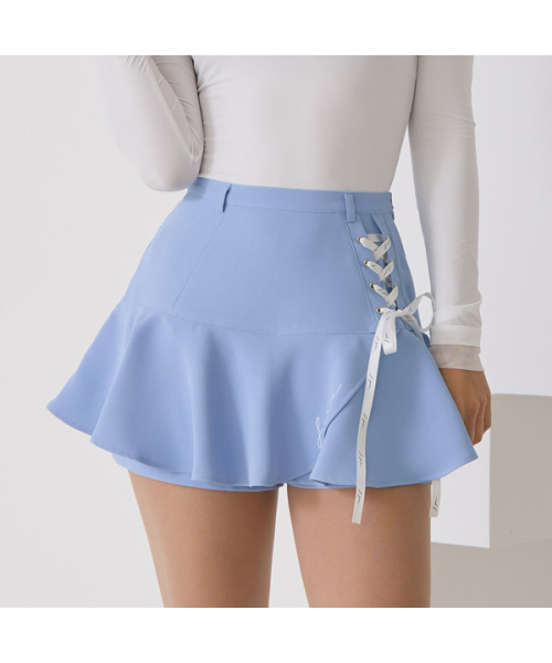 J.JANE(ジェイジェーン)の「レースアップフラワーキュロットパンツ (ブルー)(スカート・レディース・その他・S/M/XS)」の1枚目の写真
