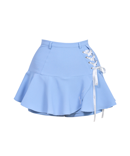 J.JANE(ジェイジェーン)の「レースアップフラワーキュロットパンツ (ブルー)(スカート・レディース・その他・S/M/XS)」の2枚目の写真