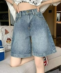 【26年春夏新作】ワイドシルエットワンウォッシュデニムハーフパンツ