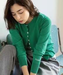 多ボタン 袖口刺繍クルーネックカーディガン