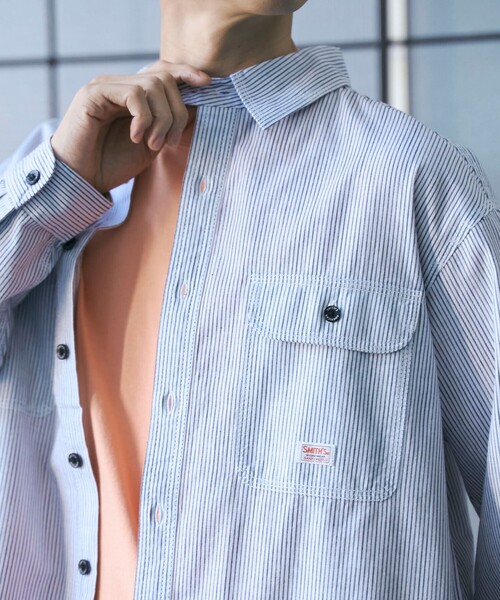 SMITH'S（スミス）の「SMITH’S（スミス）別注ロングスリーブワークシャツ（シャツ/ブラウス・メンズ・ホワイト/オフホワイト/その他1/コバルトブルー・S/M/L/XL）」の10枚目の写真