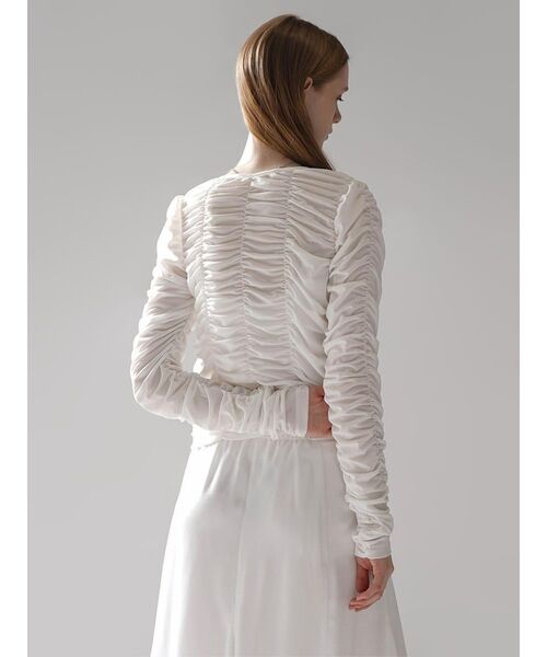:ETHROF(イーサオブ)の「SHEER GATHER CREW NECK CARDIGAN(Tシャツ/カットソー・レディース・ホワイト/ブラック・FREE)」の15枚目の写真