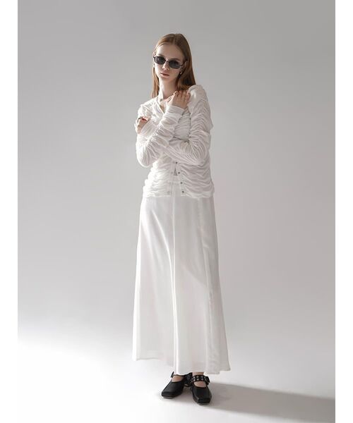 :ETHROF(イーサオブ)の「SHEER GATHER CREW NECK CARDIGAN(Tシャツ/カットソー・レディース・ホワイト/ブラック・FREE)」の16枚目の写真
